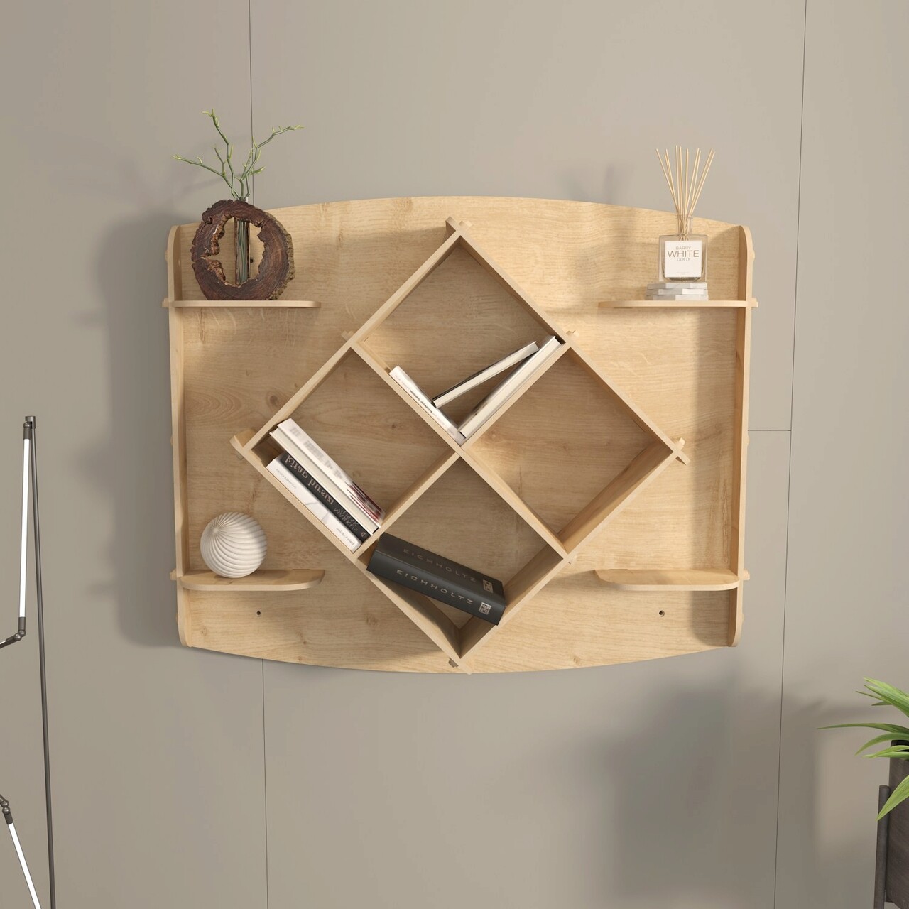 Raft de perete, Hanah Home, Ato, 81.6x61.8x15 cm, Stejar - imagine 7